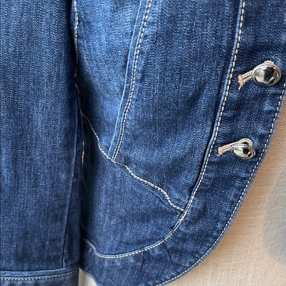 White House Black Market Dark Blue Denim Military-Style Jean Jacket - Picture 5 of 11